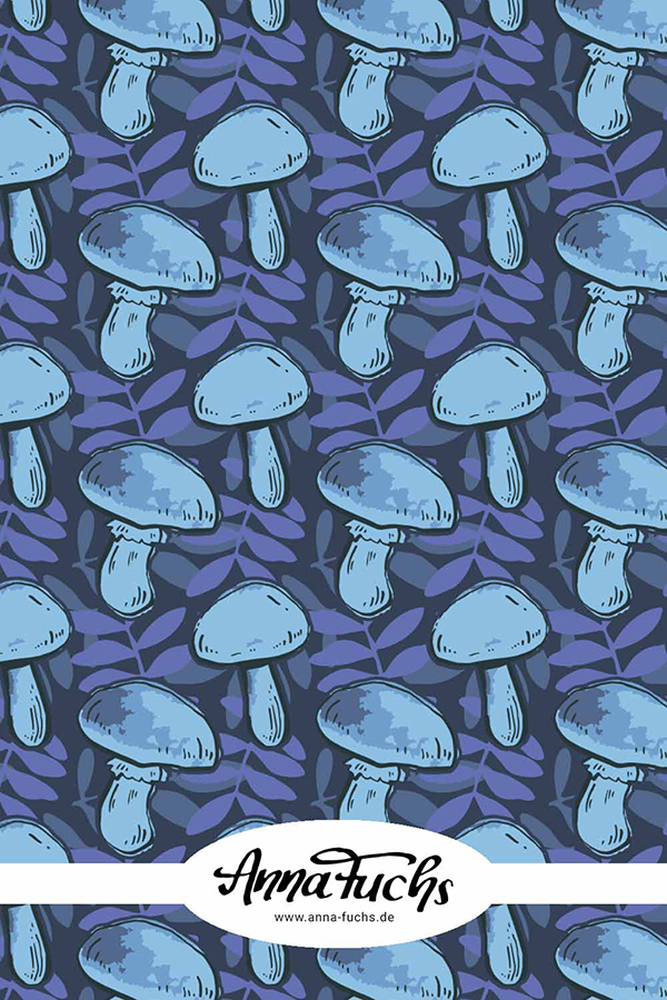 Textildesign-Pilze-blau-Pilzsammler